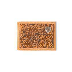 Ariat Mens Bifold Style Wallet Floral Embossed Logo Natural