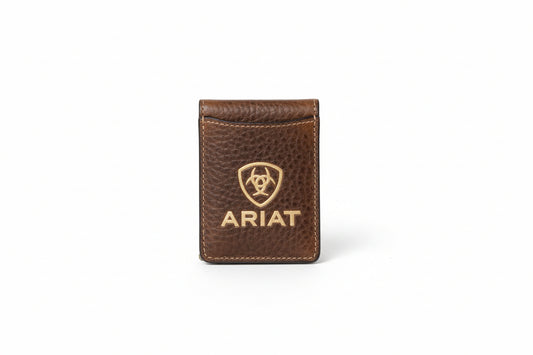 Ariat Mens Money Clip Bull Hide Ariat Logo Brown