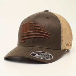 GORRA MARRÓN DE LONA ENCERADA CON BORDADO DE LA BANDERA DE ARIAT