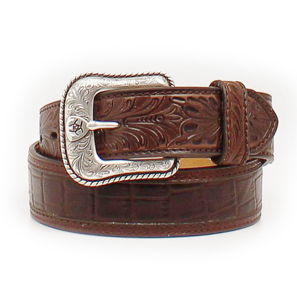 ARIAT (32) Crocodile Print Floral Tabs Western Belt
