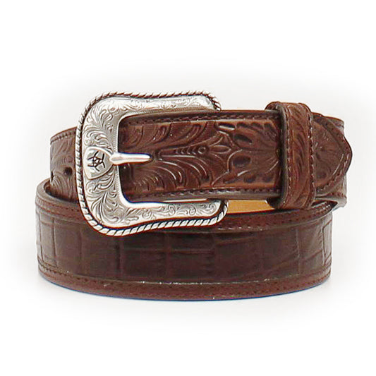 ARIAT (32) Crocodile Print Floral Tabs Western Belt