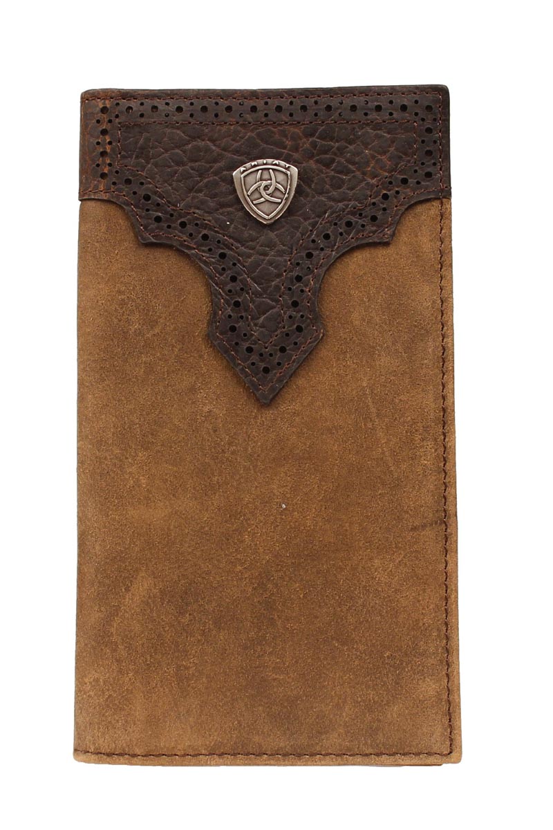 ARIAT MEN'S DISTRESSED PERFORATED BROWN RODEO STYLE WALLET
