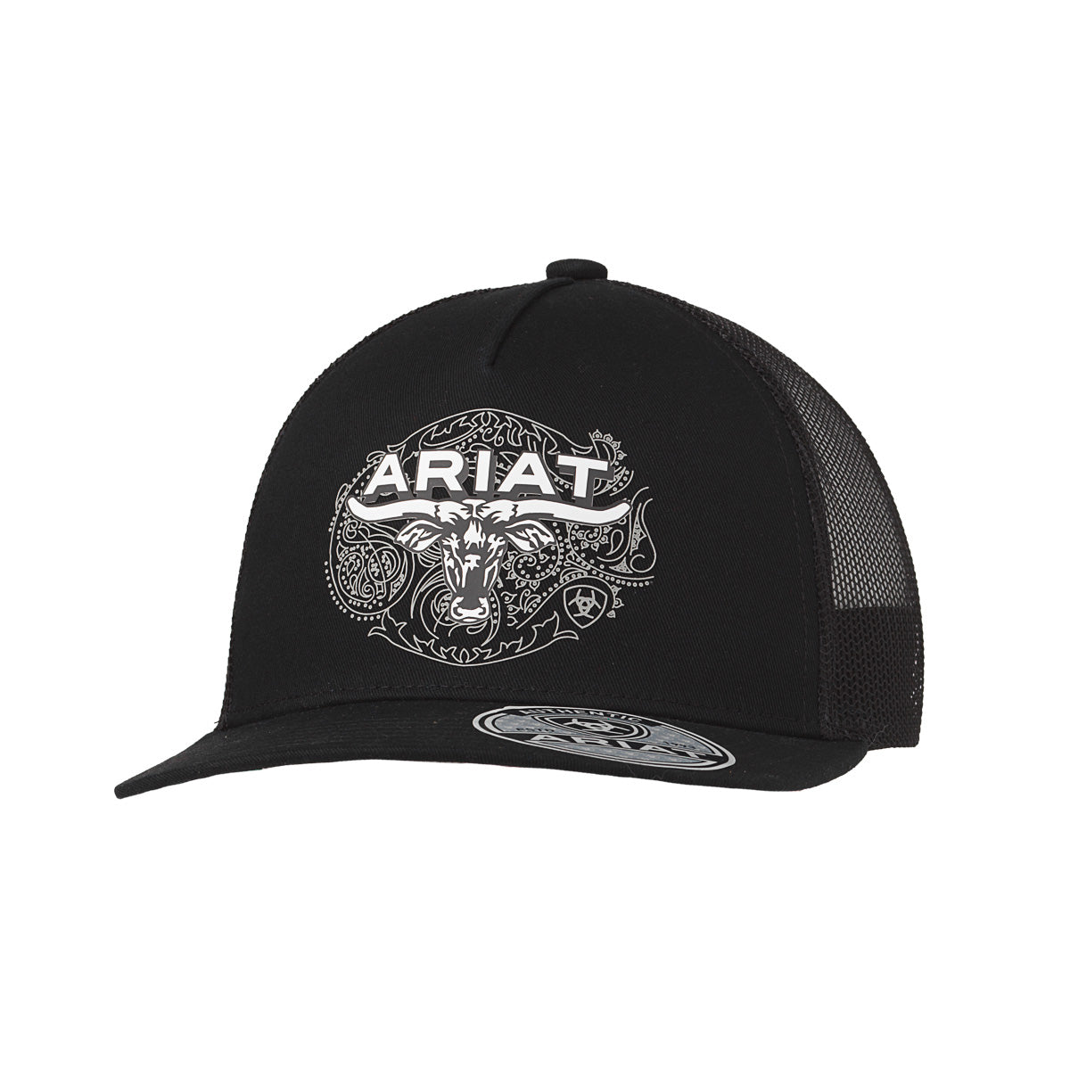 Ariat Snap Back Longhorn Paisely Background Black