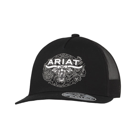 Ariat Snap Back Longhorn Paisely Background Black