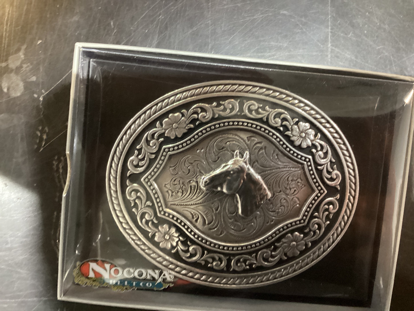 NOCONA silver circle buckle with horse