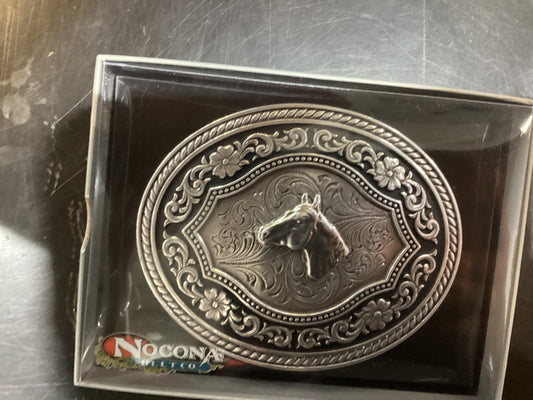 NOCONA silver circle buckle with horse