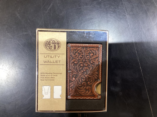 Utility wallet brown leather card holder with detail