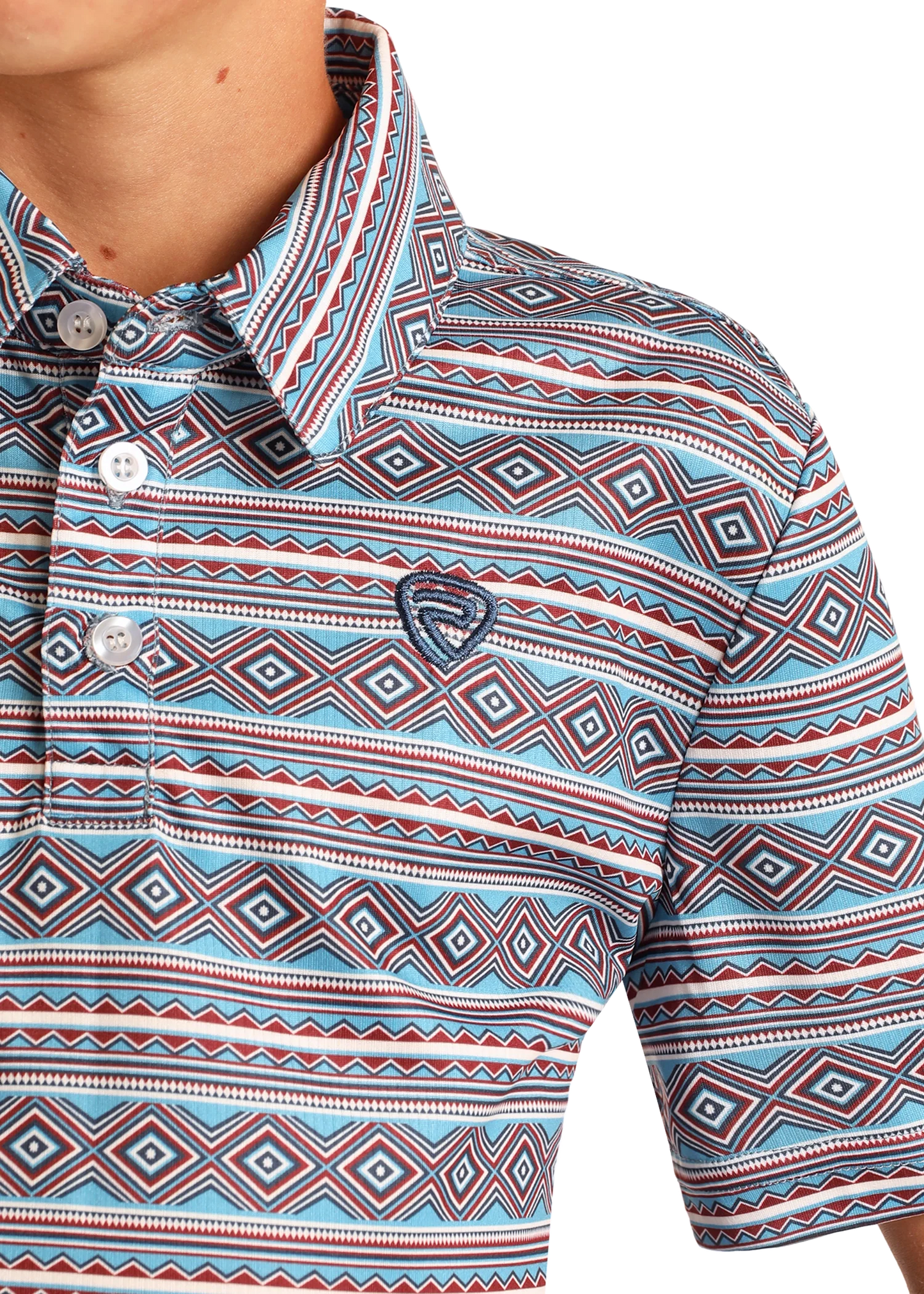 ROCK & ROLL AZTEC PRINTED YOUTH POLO - BLUE