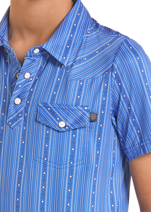 Youth Rock&Roll Striped Core Western Vented Polo Shirt