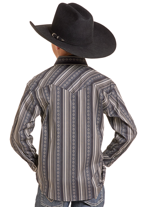 Rock & Roll Medallion Stripe Print LS Shirt