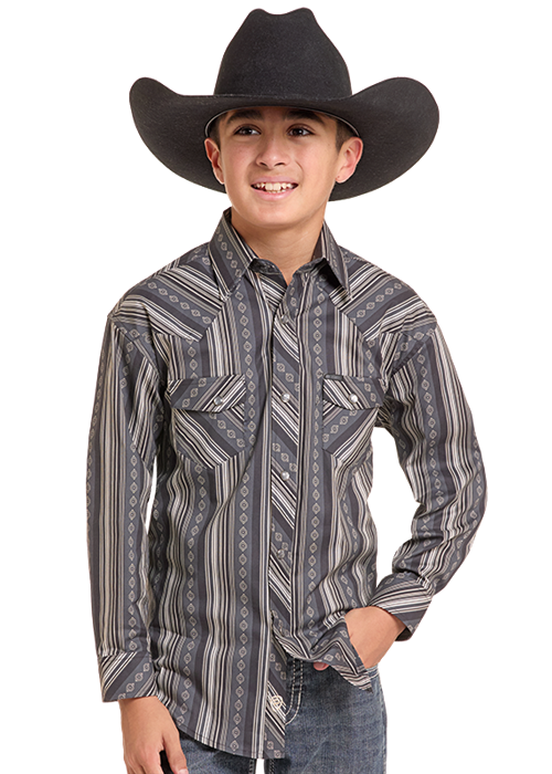 Rock & Roll Medallion Stripe Print LS Shirt
