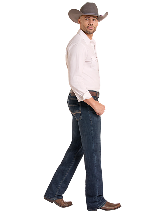 Rock&Roll Ladder Stitch Emb Double Barrel Straight Jean