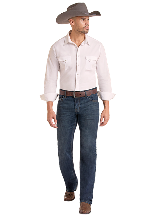 Rock&Roll Ladder Stitch Emb Double Barrel Straight Jean