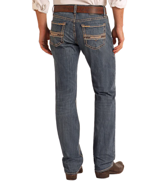 Rock&Roll Slim Fit Leather Stitch Straight Leg Jeans