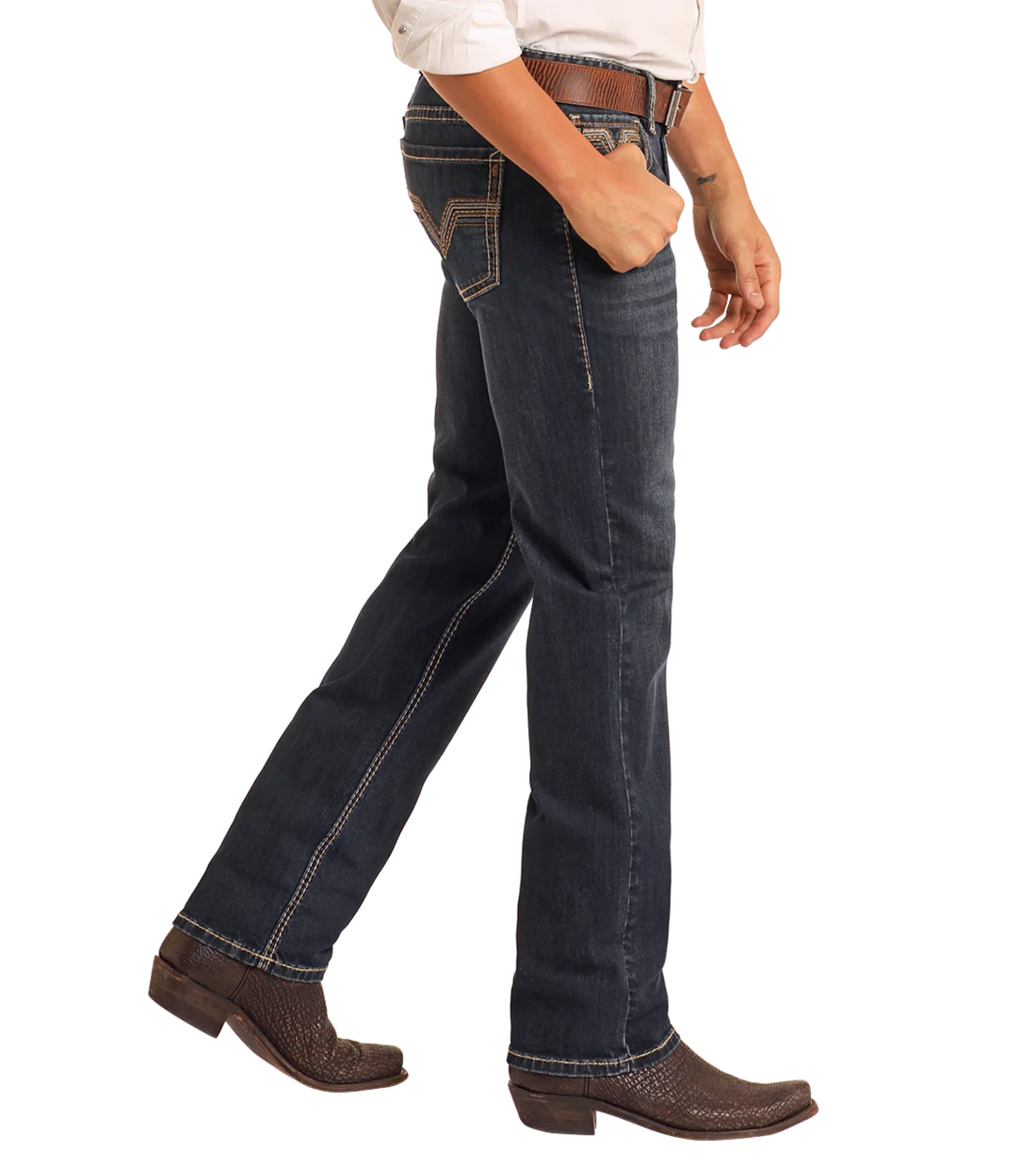 Slim Fit Dark Wash Two-Tone Stitch Straight Leg Jeans
