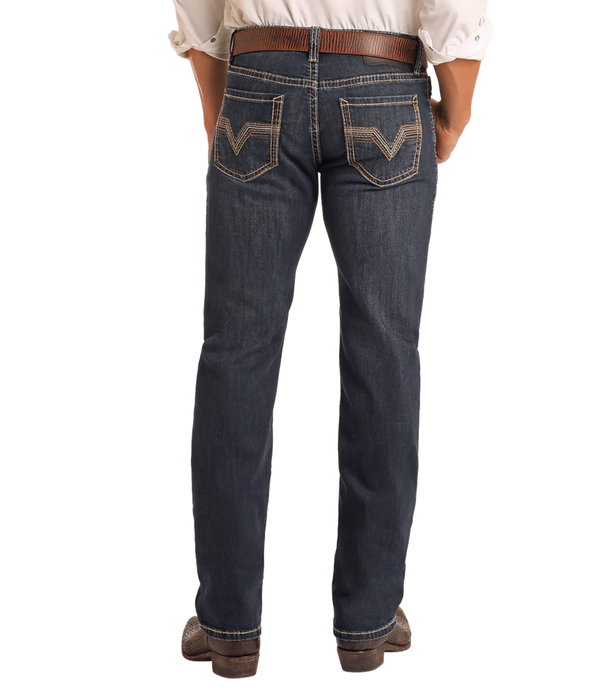 Rock&Roll Slim Fit Dark Wash Two-Tone Stitch Straight Leg Jeans