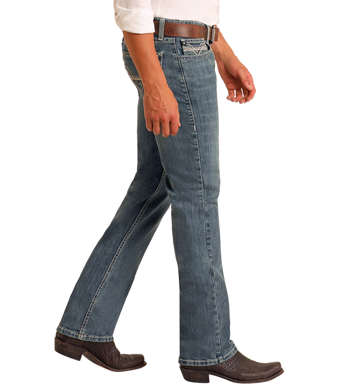 Rock&Roll Slim Fit Raised Pocket Stitch Straight Leg Jeans