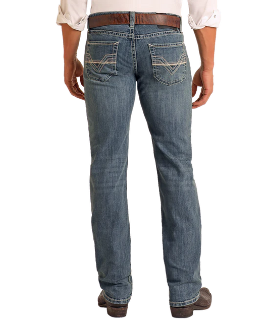 Rock&Roll Slim Fit Raised Pocket Stitch Straight Leg Jeans