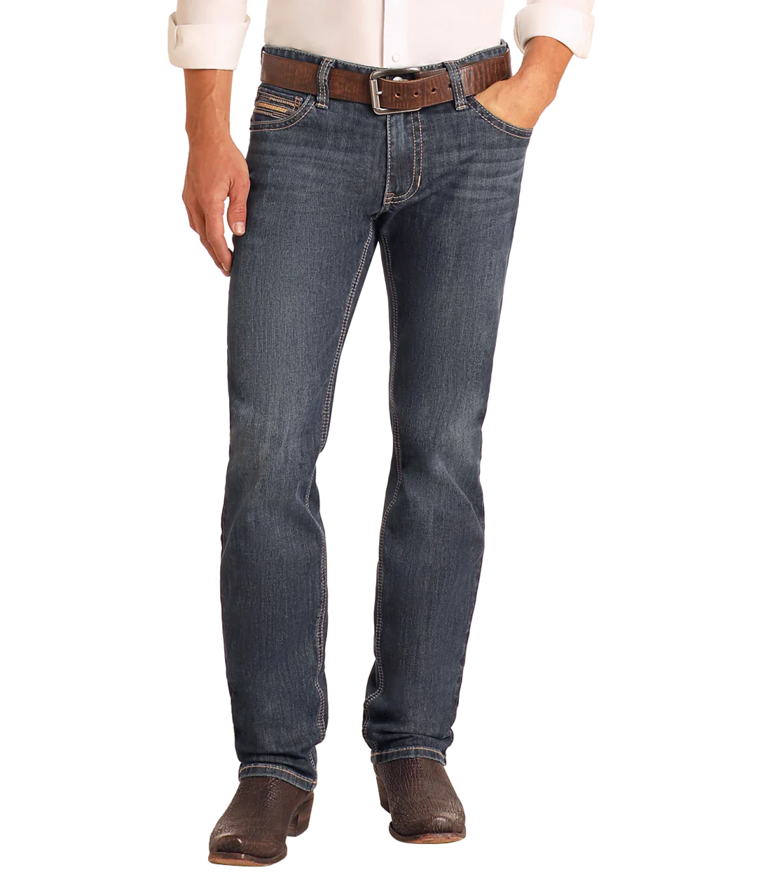 Slim Fit Ladder Pocket Stitch Straight Leg Jeans
