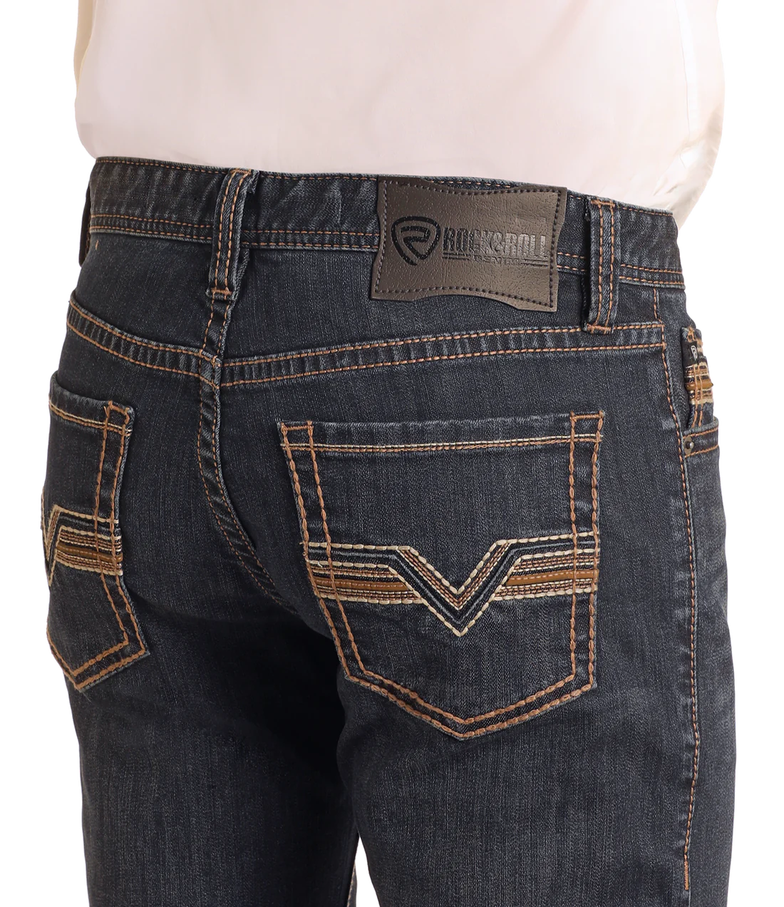 ROCK&ROLL Slim Fit Dark Pleather Pocket Straight Leg Jeans