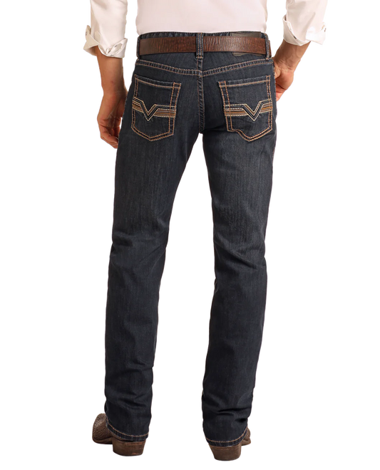 ROCK&ROLL Slim Fit Dark Pleather Pocket Straight Leg Jeans