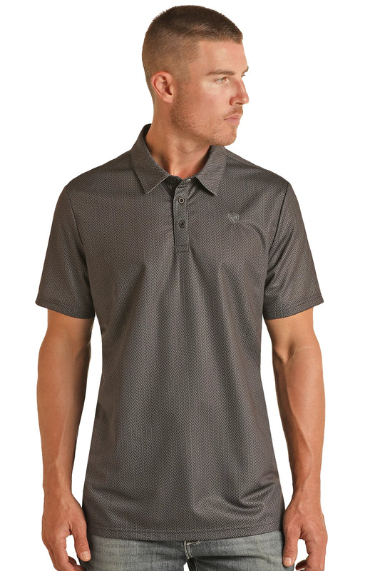 ROCK&ROLL SS MICRO PRINT POLO - BLACK