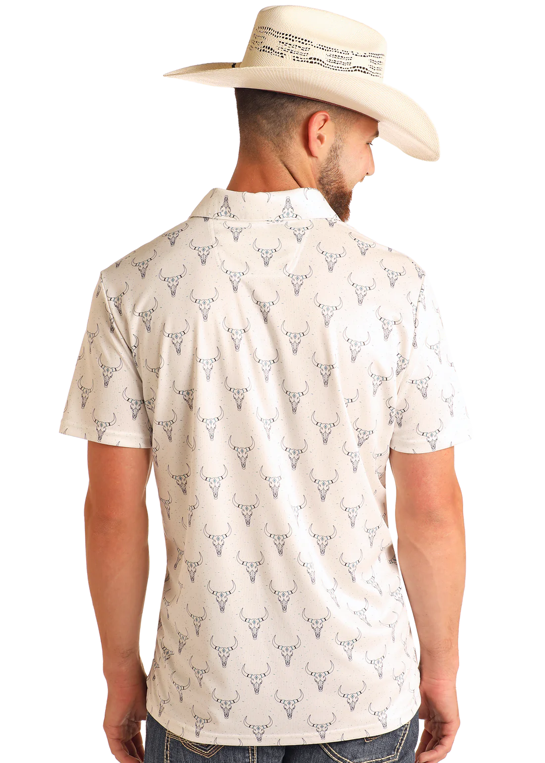 ROCK&ROLL RR LONGHORN PRINTED POLO - WHITE