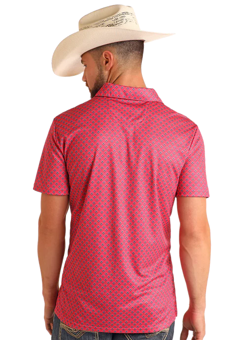 ROCK&ROLL RR GEO PRINTED POLO - HOT PINK