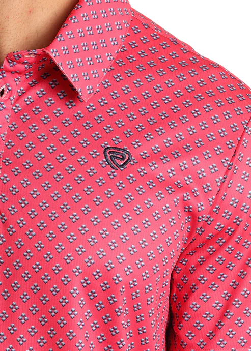 ROCK&ROLL RR GEO PRINTED POLO - HOT PINK