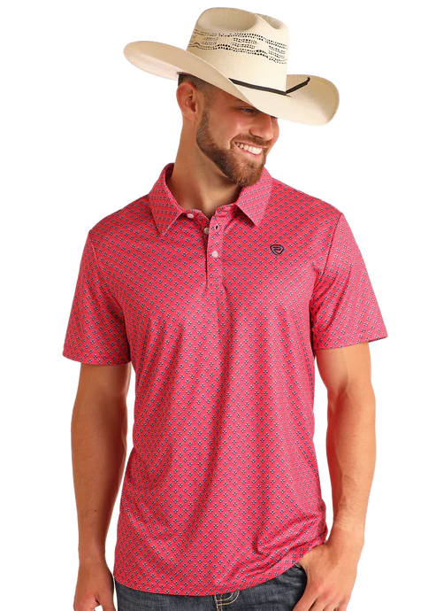 ROCK&ROLL RR GEO PRINTED POLO - HOT PINK