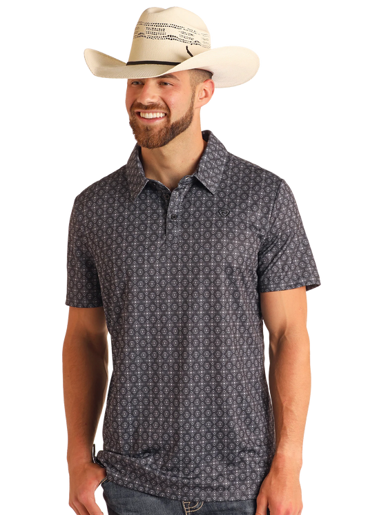 ROCK&ROLL GEO PRINTED POLO - BLACK