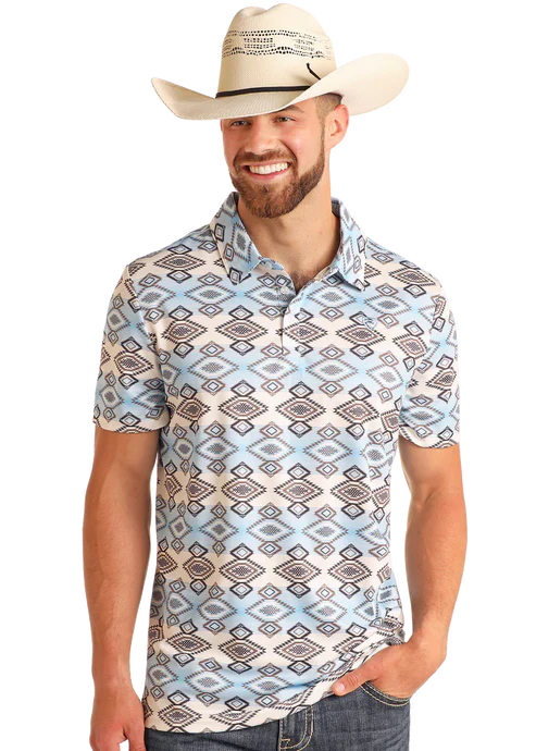 ROCK & ROLL DENIM AZTEC PRINTED POLO - WHITE