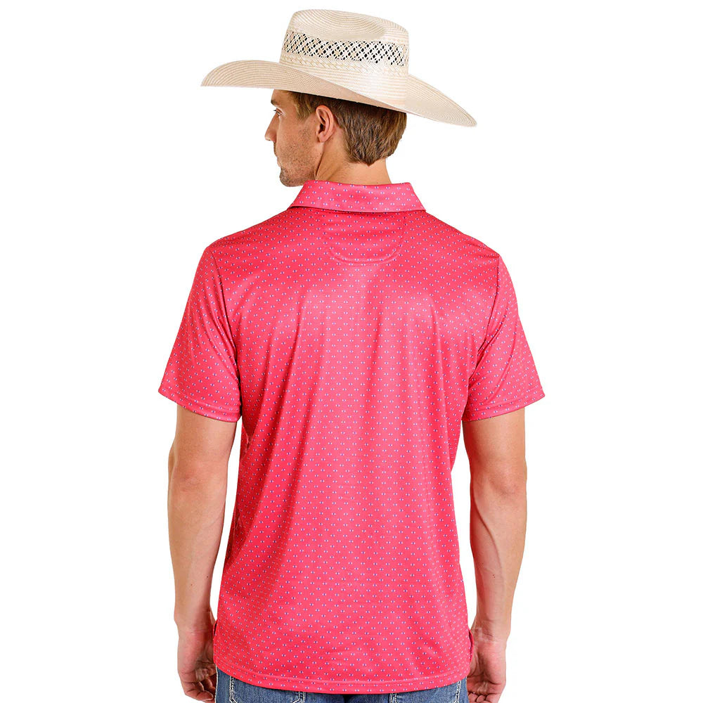 Rock & Roll Denim Men's Hot Pink Geo Print Performance Polo