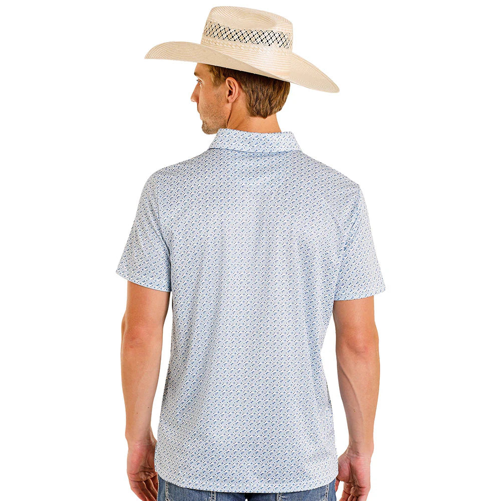 Rock & Roll Denim Men's Blue Geo Print Performance Polo