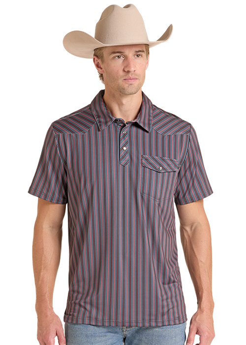 Rock&Roll Stripe Print Western Polo