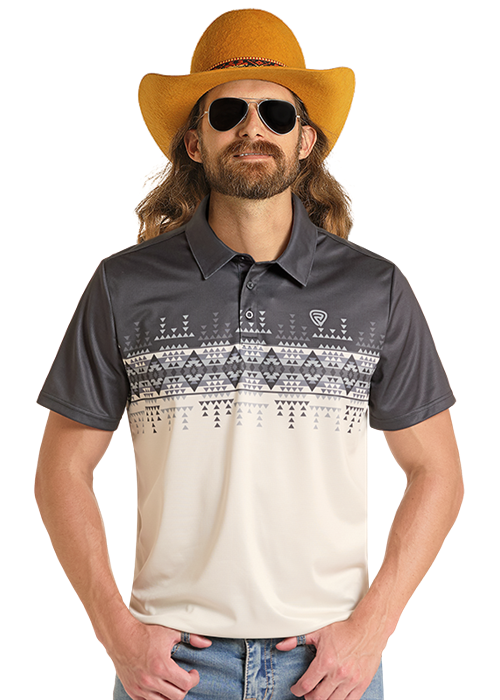 Men's Rock&Roll Border Print Polo