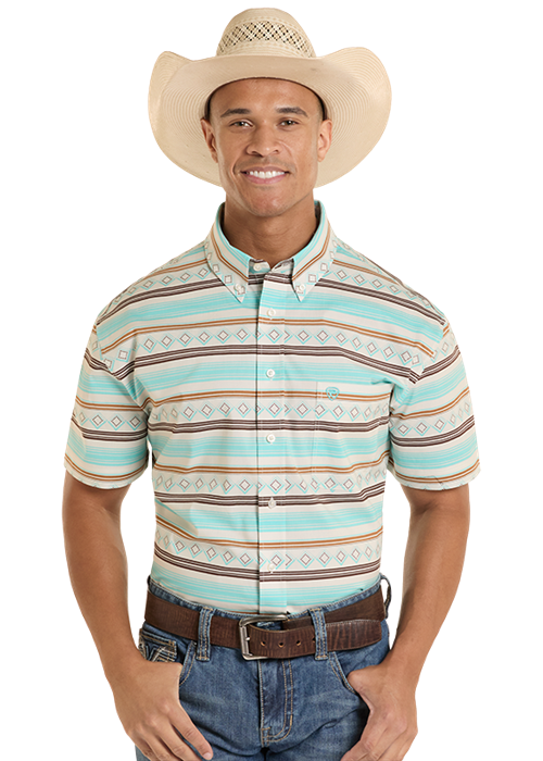 Rock&Roll Stripe Printed Short Sleeve Button Down Shirt