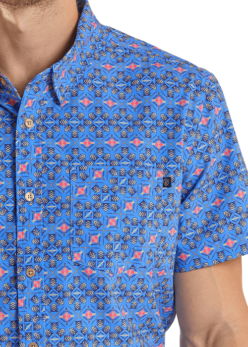 Rock & Roll TekMesh Blue Geo Print Short Sleeve