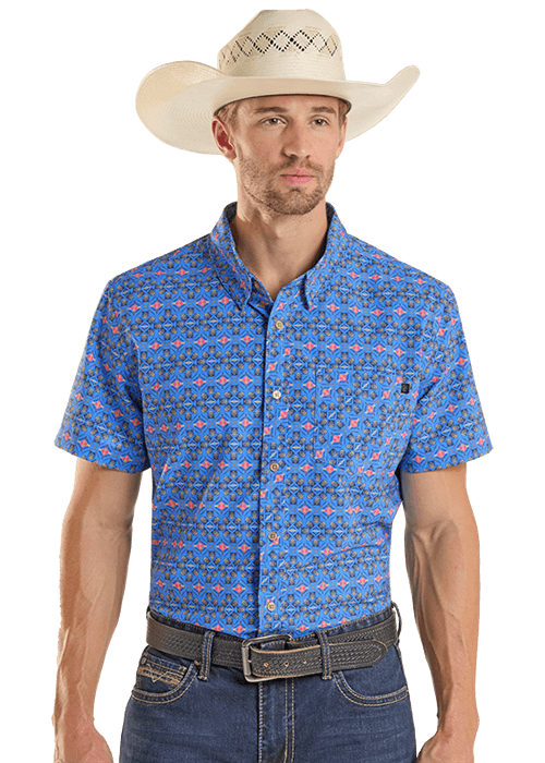 Rock & Roll TekMesh Blue Geo Print Short Sleeve