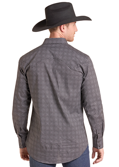 Men's Rock&Roll Medallion Print Snap Shirt