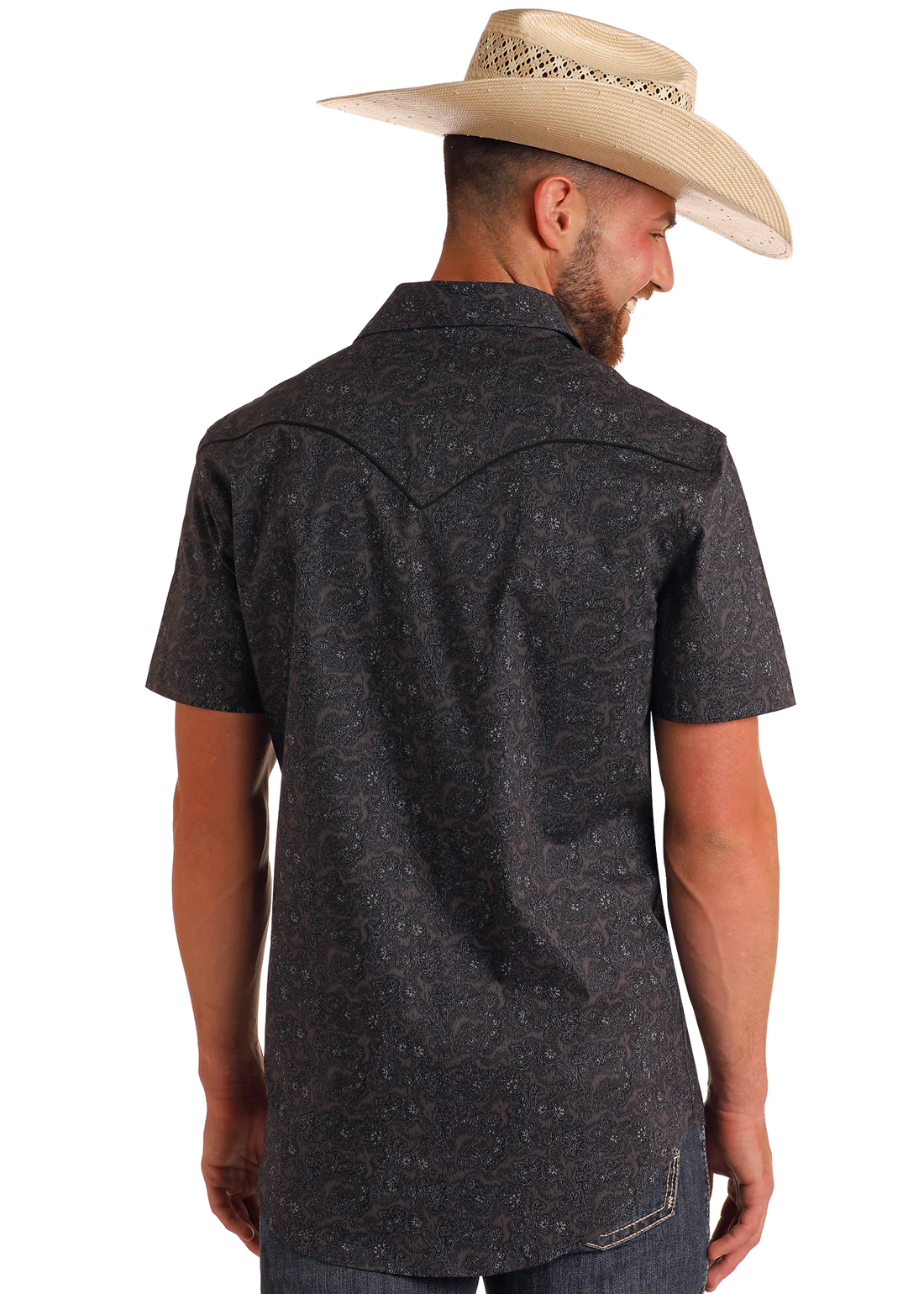 Rock&Roll Paisley Print SS Snap - Black