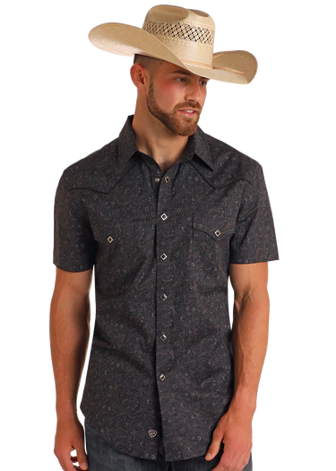 Rock&Roll Paisley Print SS Snap - Black