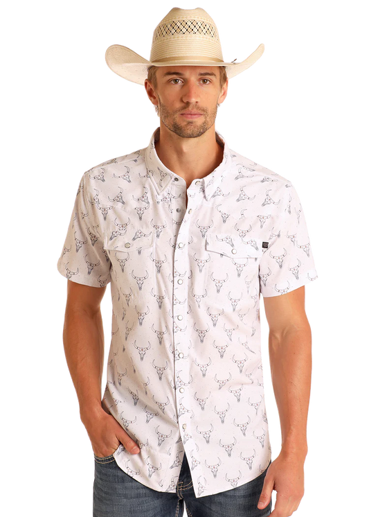 Rock&Roll Longhorn Print SS Snap - Natural