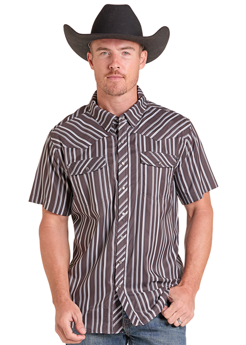 Rock&Roll Stripe Print Snap Shirt