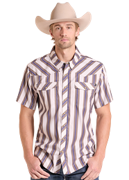 Men's Rock&Roll Natural Tek Stripe Short Sleeve Shirt