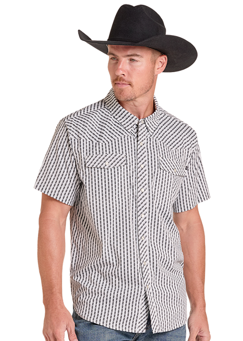 Rock&Roll Aztec Stripe Print SS Snap Shirt