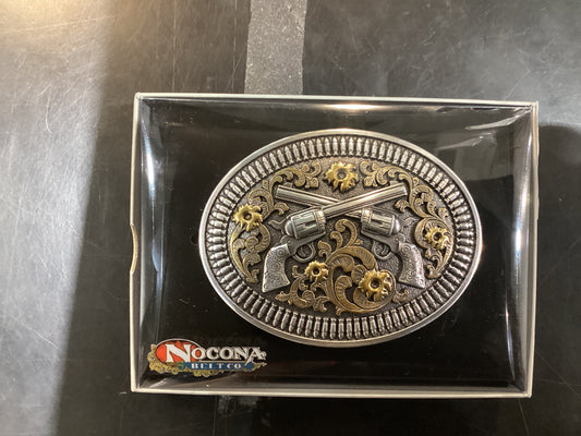 Nocona Men's Floral Revolver Gun & Shells Belt Buckle