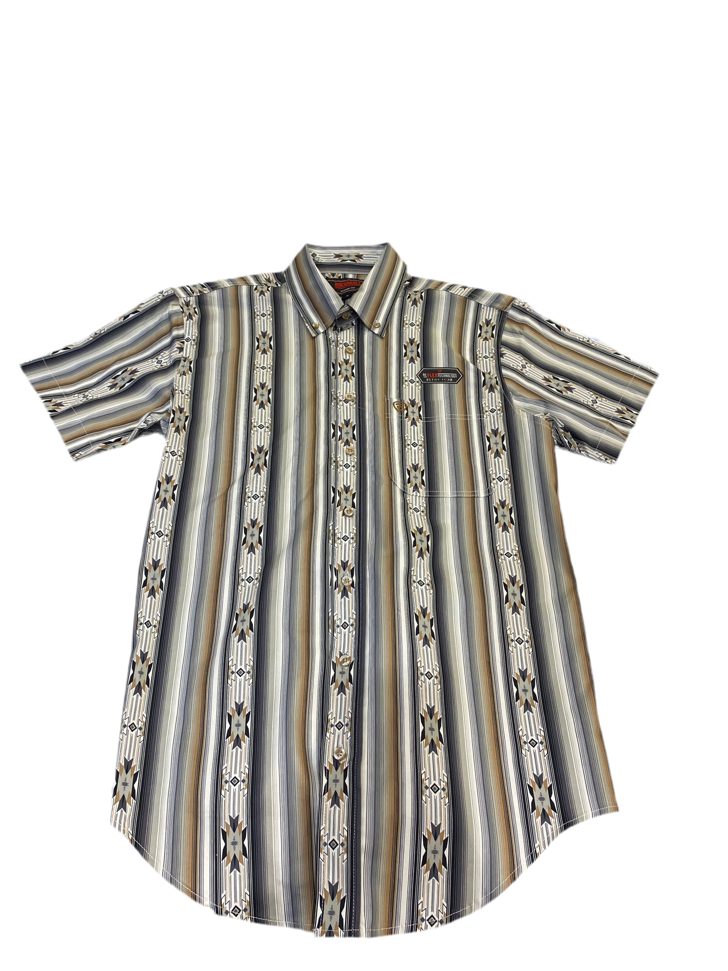 Rock&Roll Aztec Stripe Print SS Button - Black