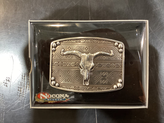 Nocona square silver Aztec print with cow skull