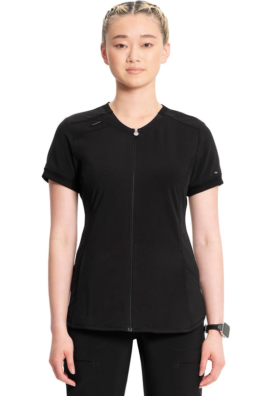 Infinity Women's Zip Front V-Neck Top in Black